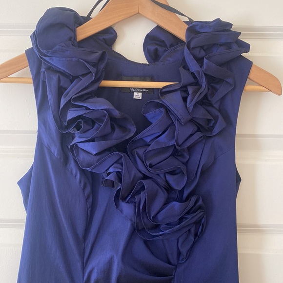 Ruffled V-Neck Metallic Navy Color Dress XSCAPE by Joanna Chen - Picture 4 of 12